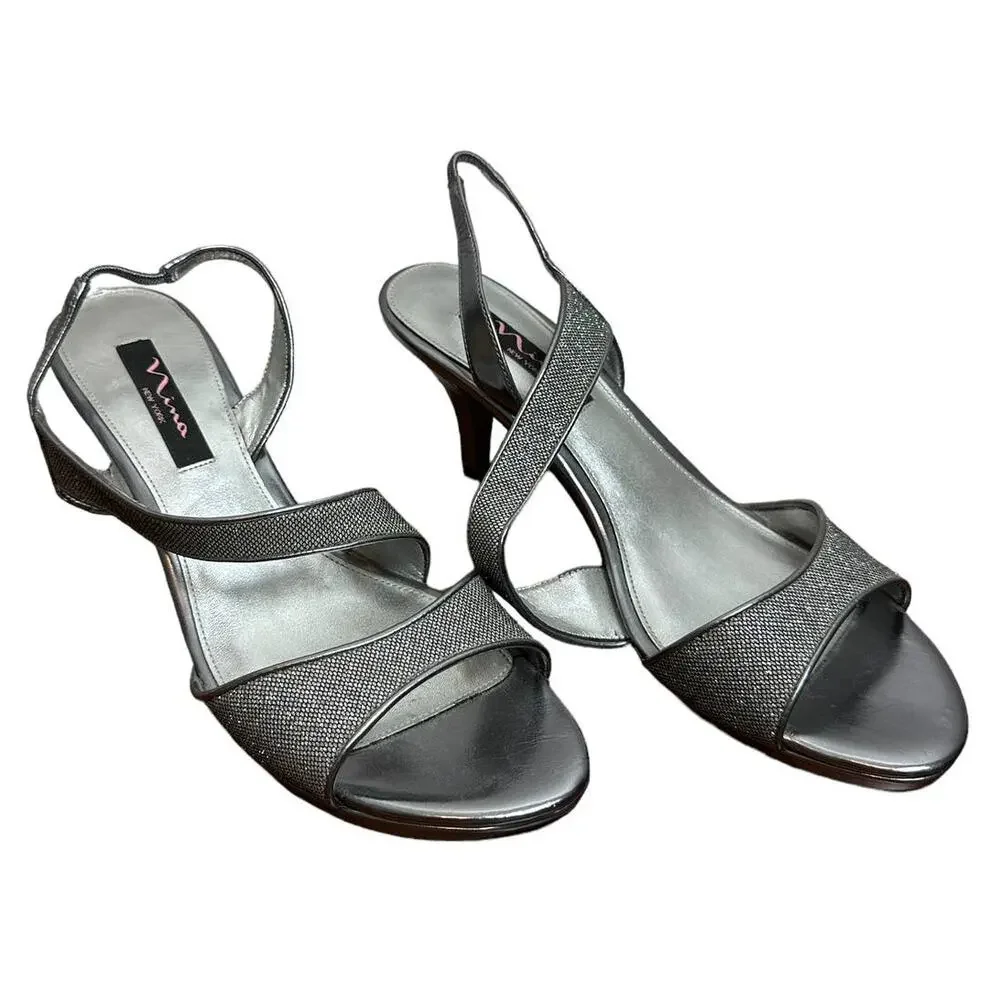Nina Heels 10M EU 40 Silver Strappy
